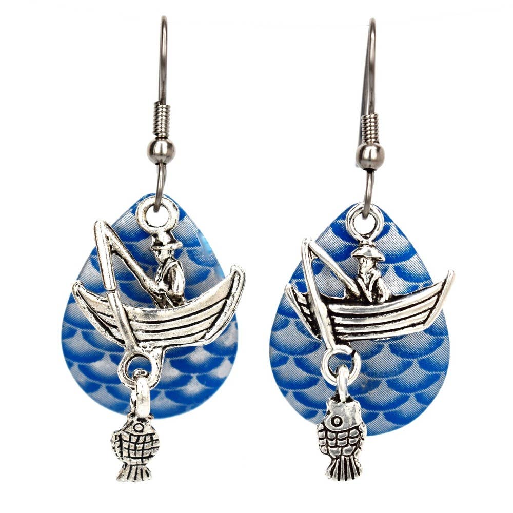Blue Wave Fisherman Earrings Fishing Lure Jewelry USA