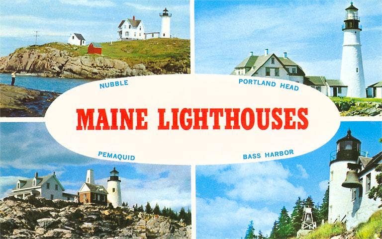 Maine Lighthouses - Vintage Image, Postcard