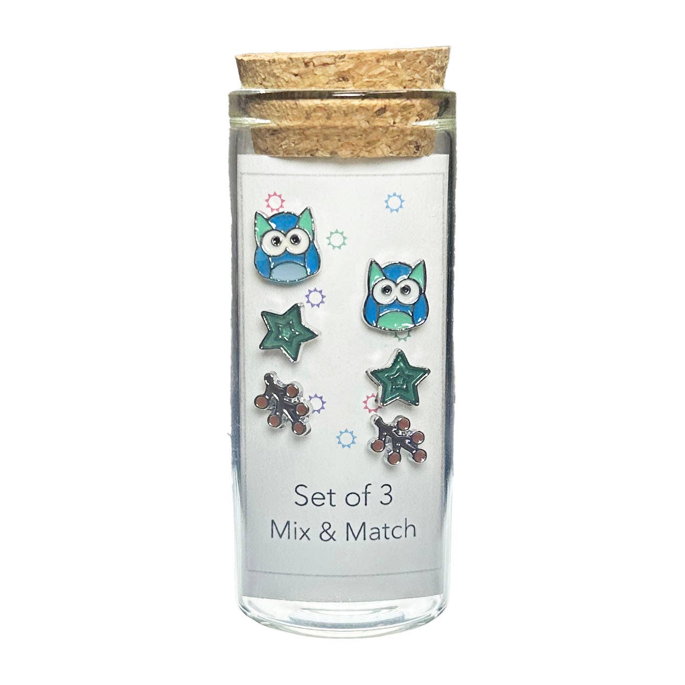 Three Pairs of Stud Earrings in a Glass Jar