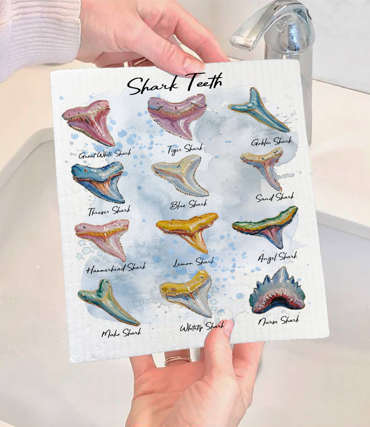 Shark Teeth Variety Coastal Beach Swedish Dishcloth