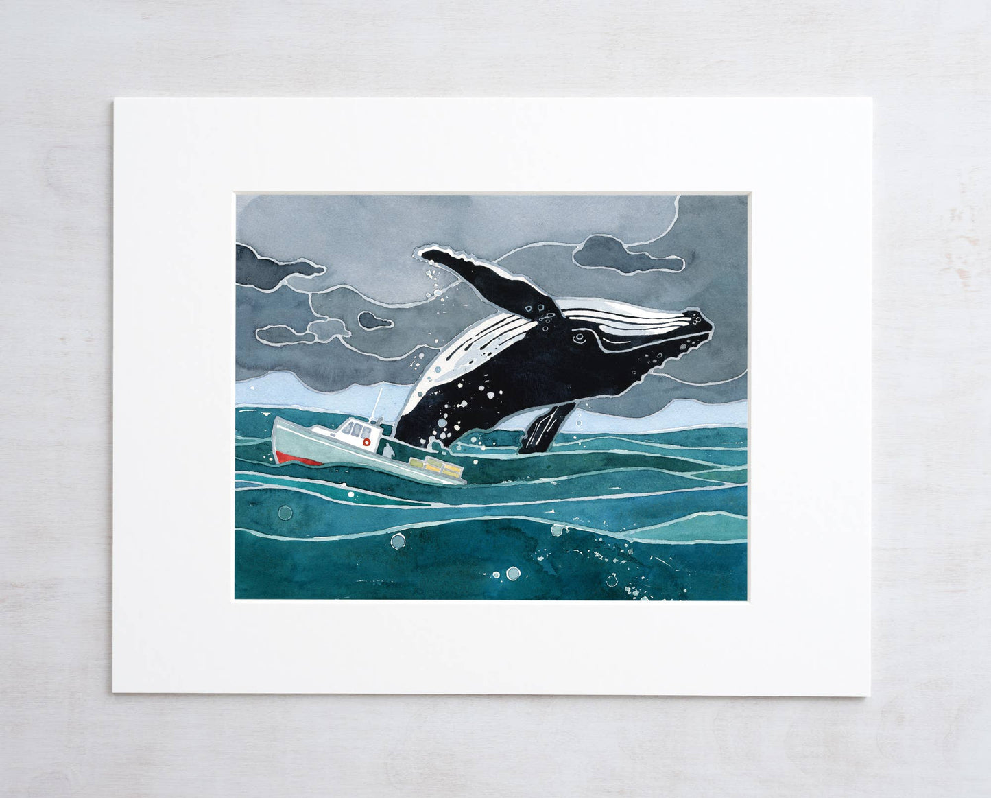 Breaching Humpback Whale Nautical Watercolor Print