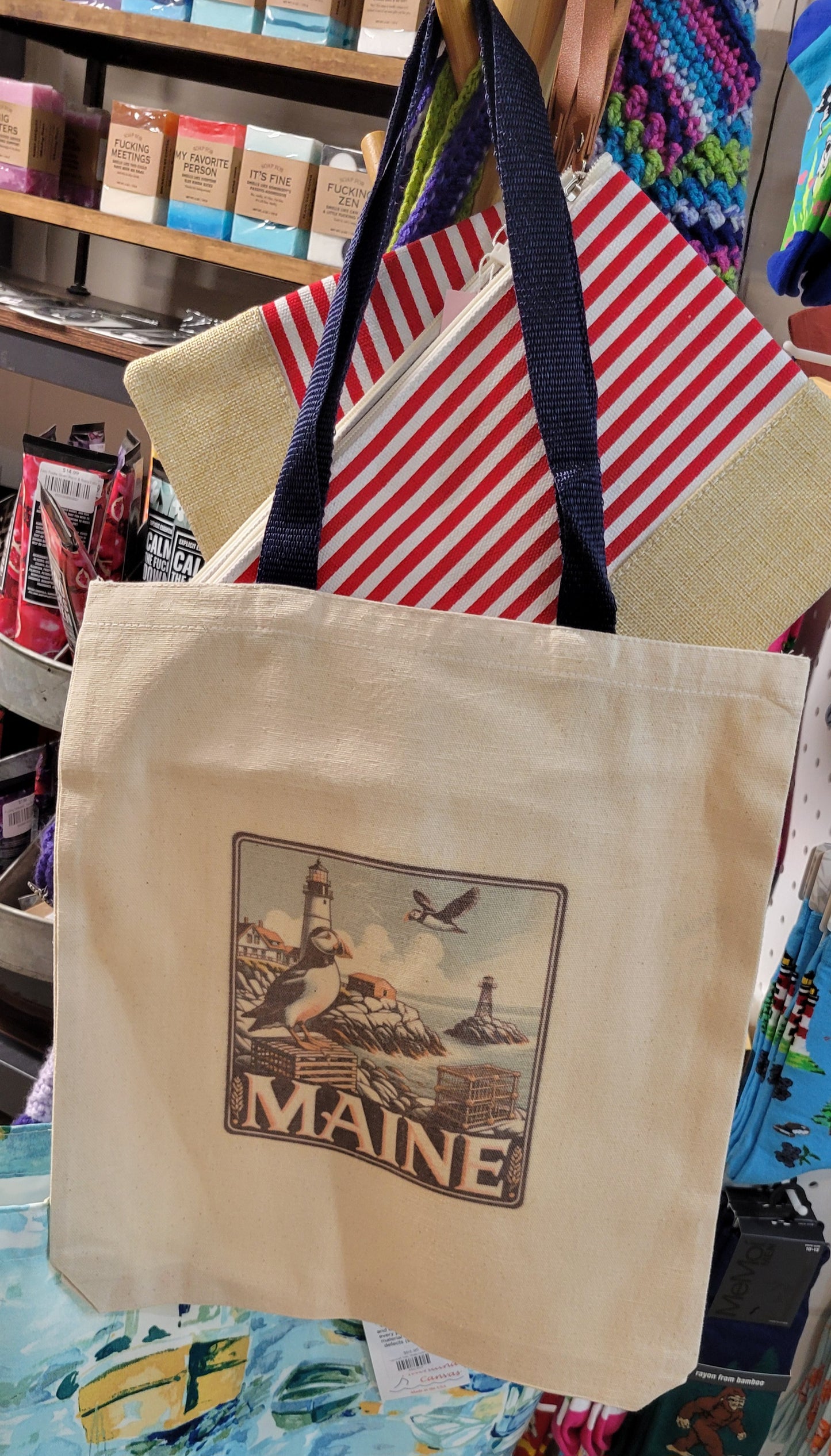 Vintage Look-Puffin Canvas Tote Bag-Reusable