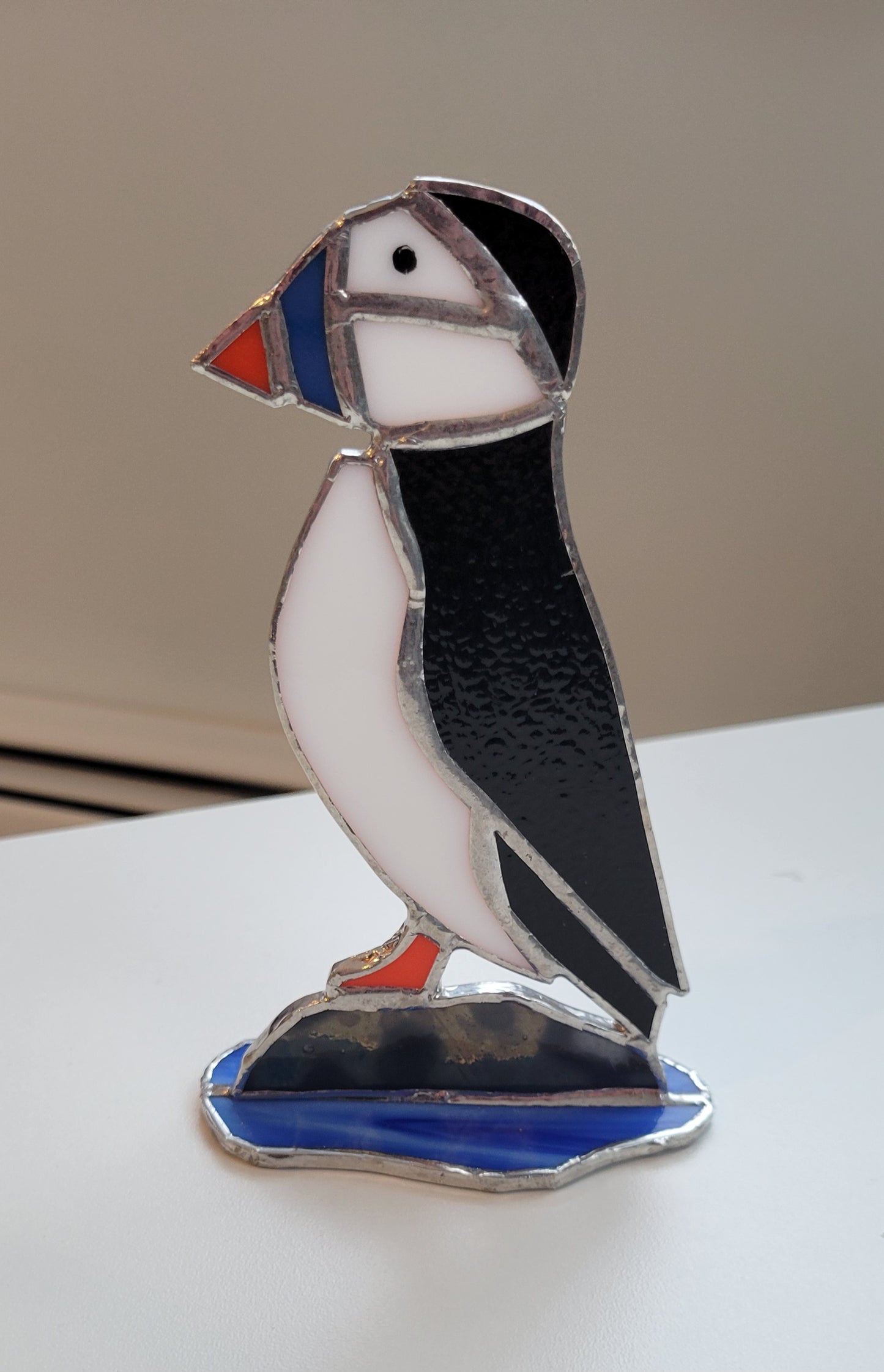 Cliff Puffin Stained Glass Shelf Sitter
