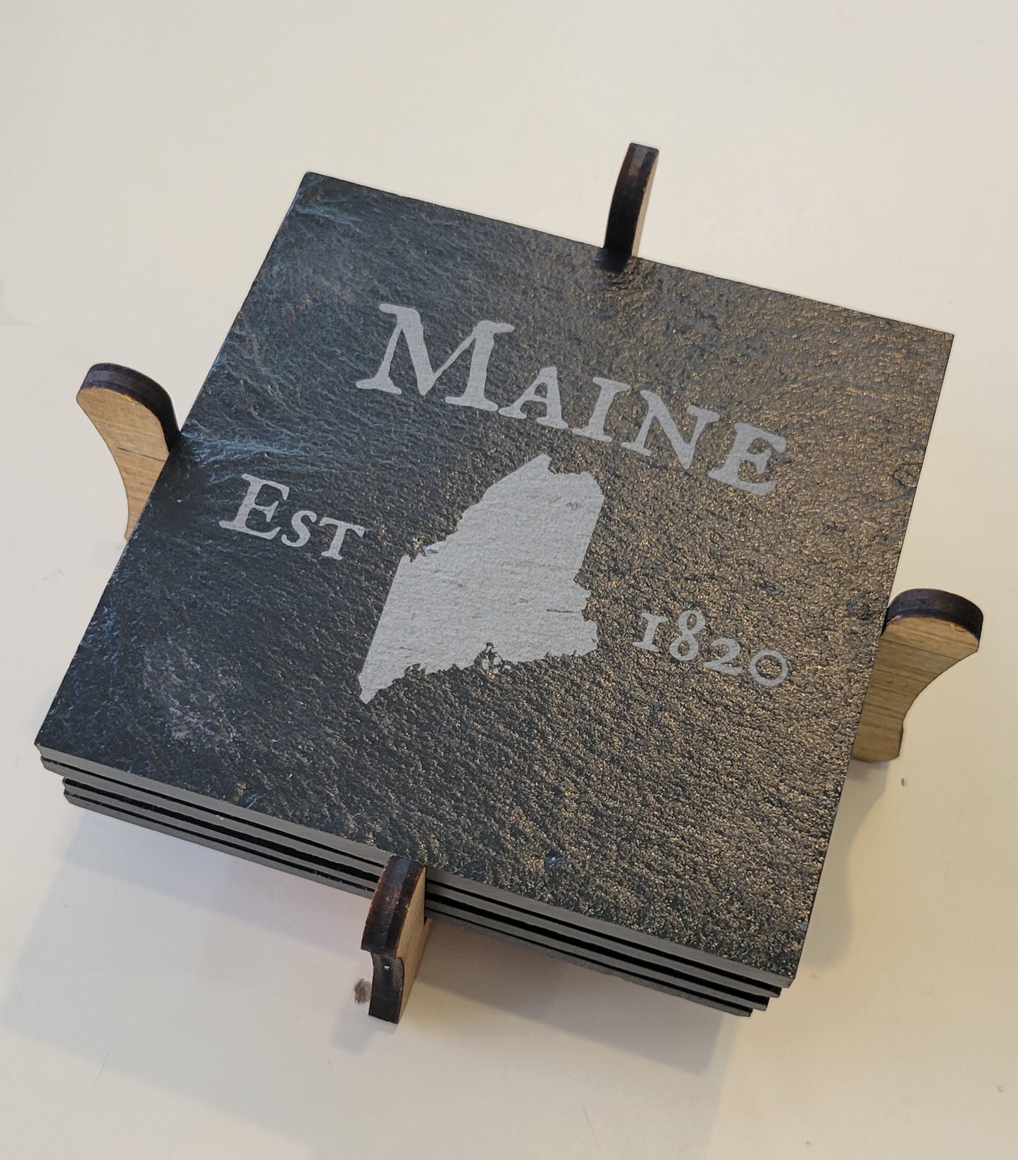 State of Maine Slate 4 piece Coaster Set