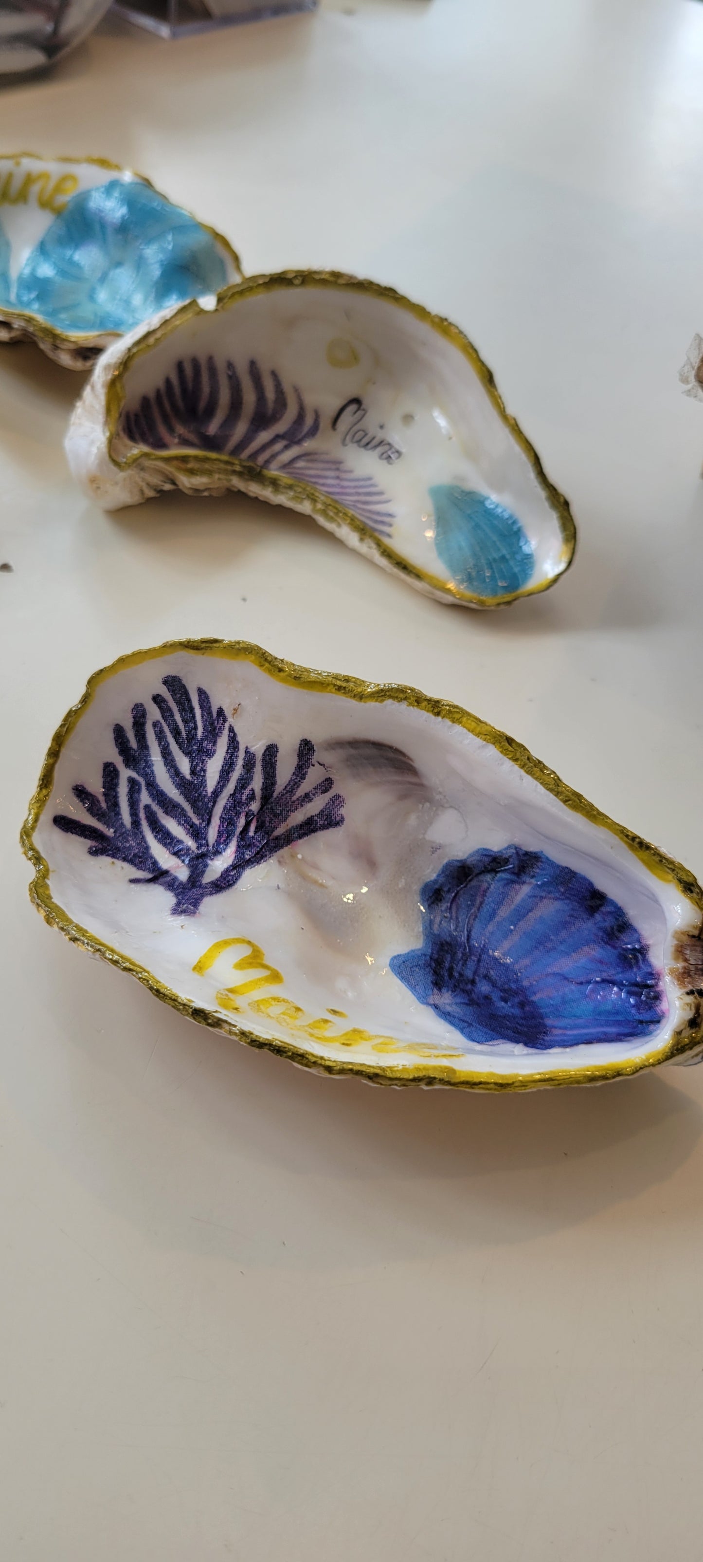 Hand Painted Maine Oyster Shell Trinket Dish