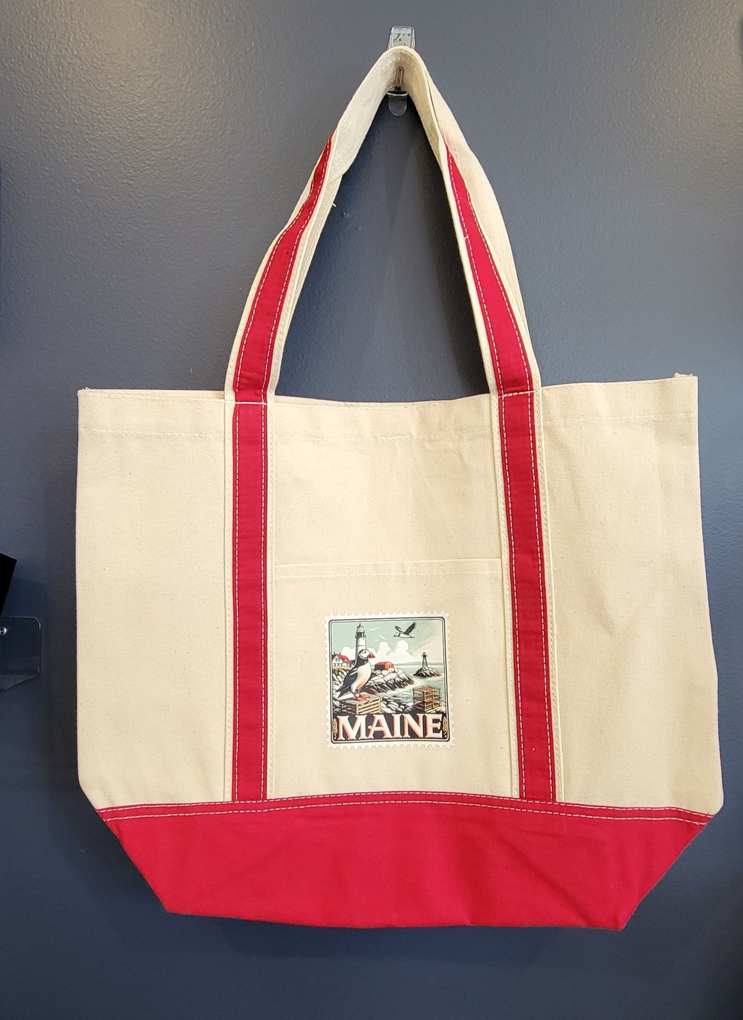 Red Trim Canvas Tote Bag Maine