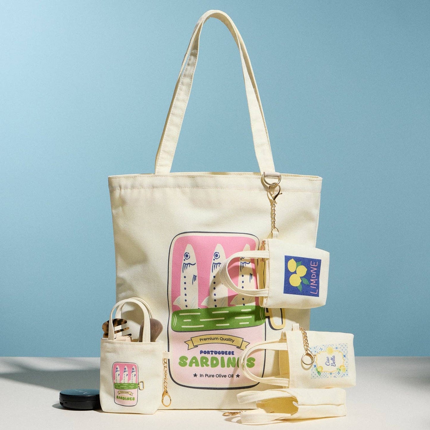Canvas Retro Sardine Graphic | Mini Bag Charm