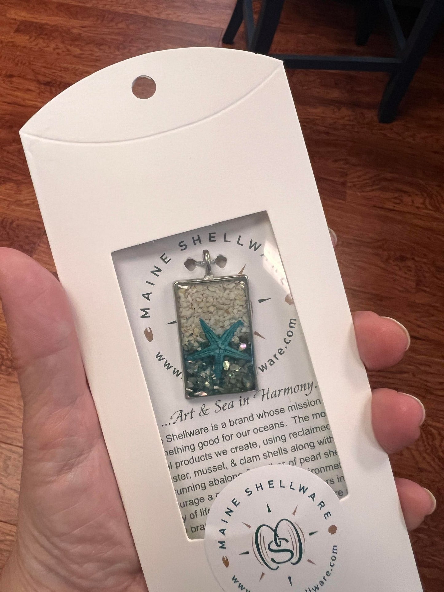 Maine Shellware Turquoise Starfish Rectangle Pendant