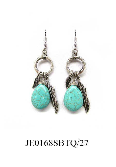 Feather Turquoise Charm Dangle Earrings