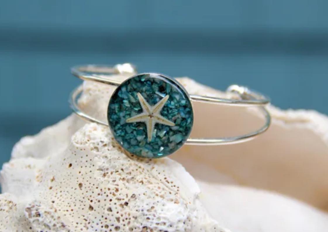 Maine Shellware Silver Cuff Bracelet with Starfish inlay