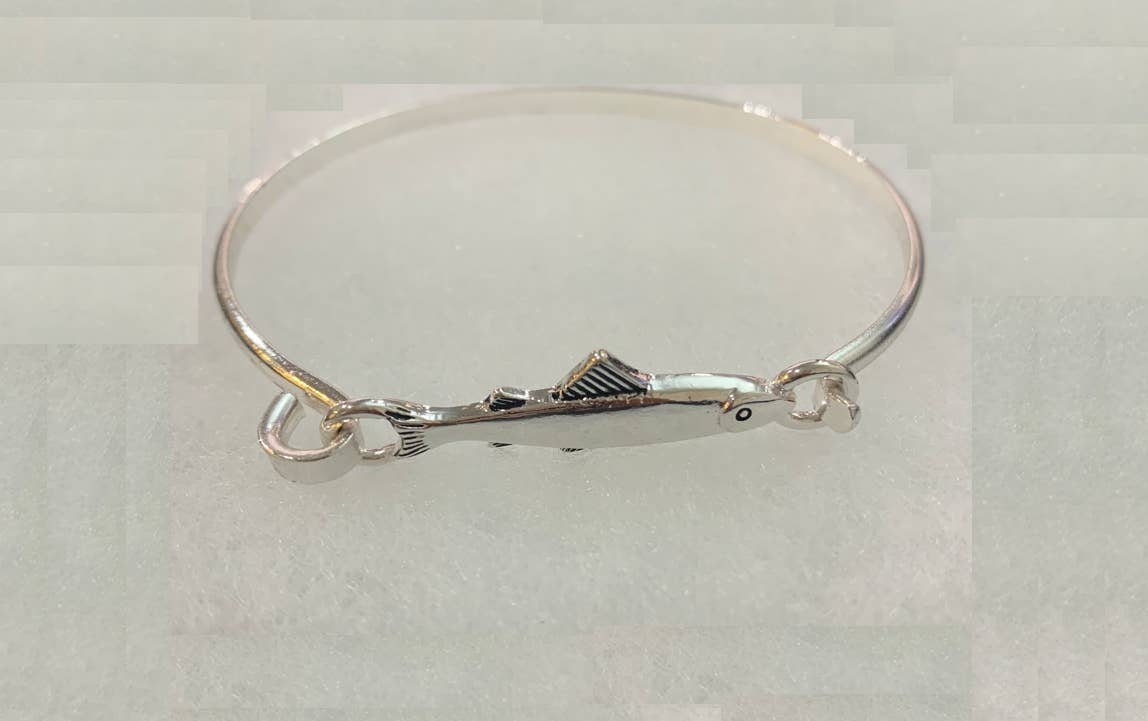 3D Antique Silver Salmon Fish Casting Bangle Bracelet