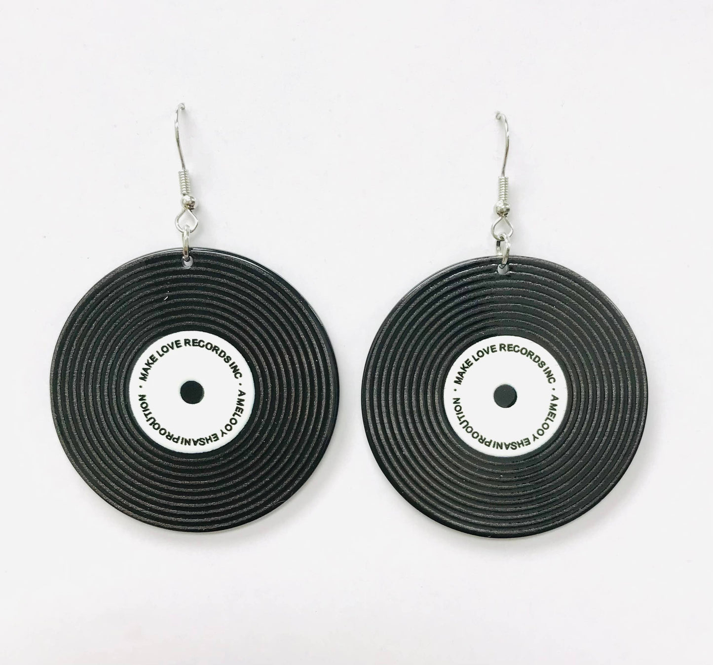 Retro Phonograph Record Earrings Vinyl SILVER WIRE