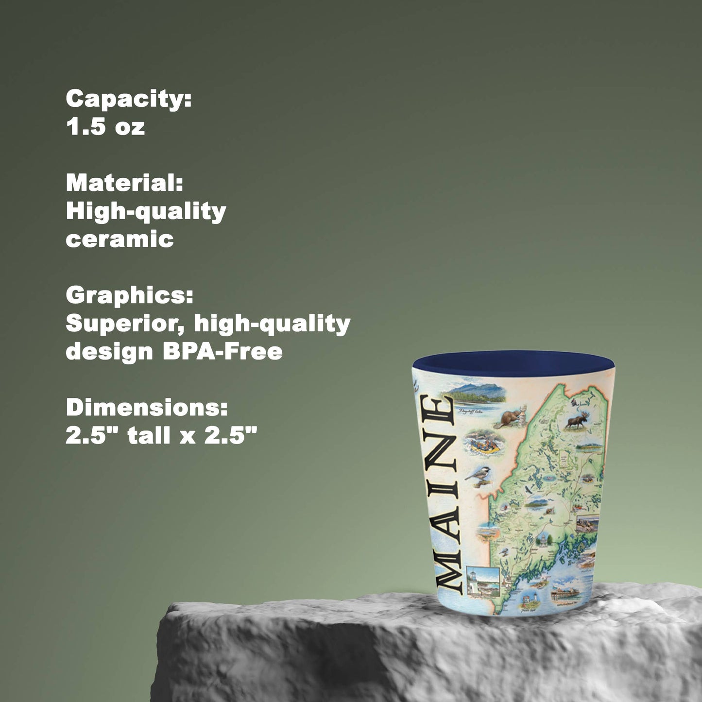 Maine State Map Ceramic Shot Glass - 1.5 oz, Blue