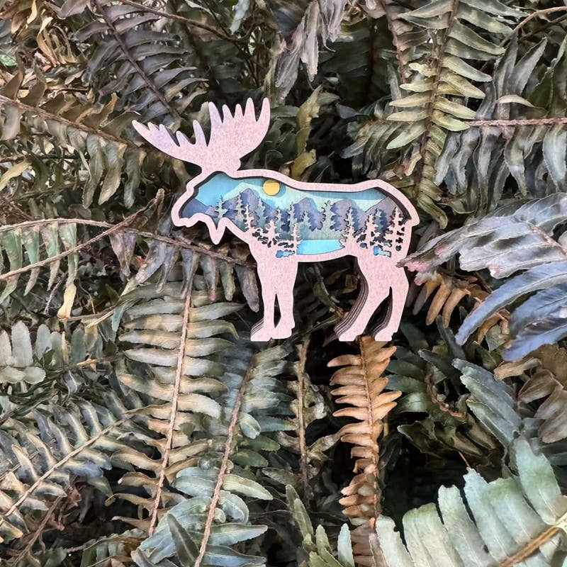 Layered Mountain Moose Ornament