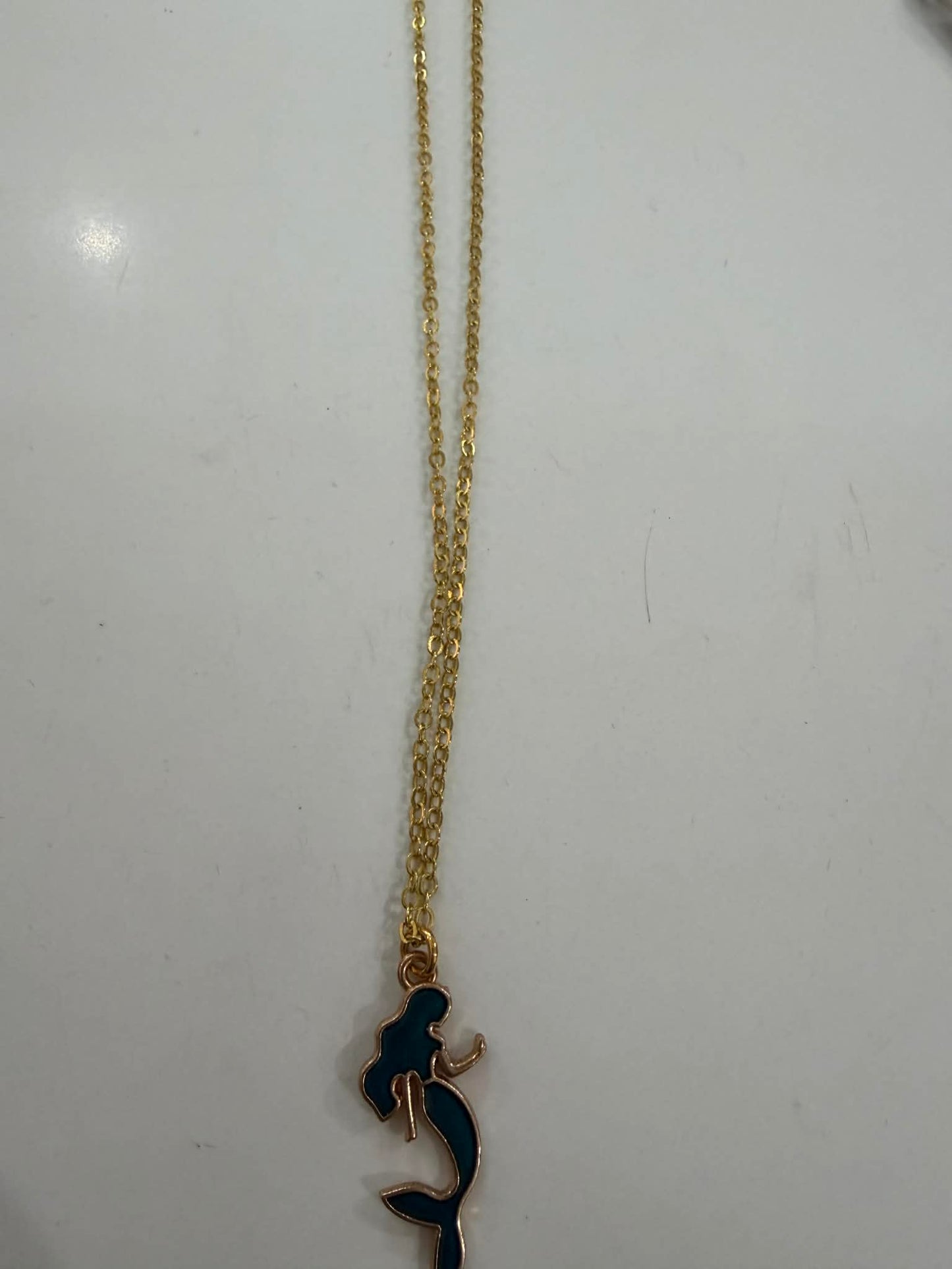 Blue Abalone Mermaid Necklace on Gold Chain