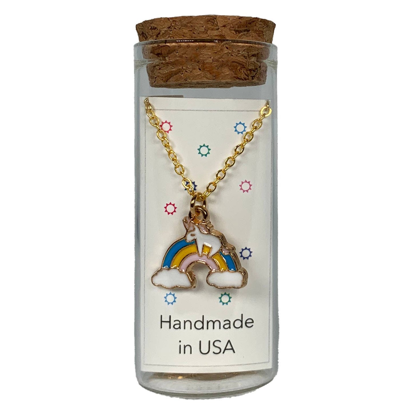 Rainbow & Unicorn Charm Necklace in a Bottle - 18 Inch