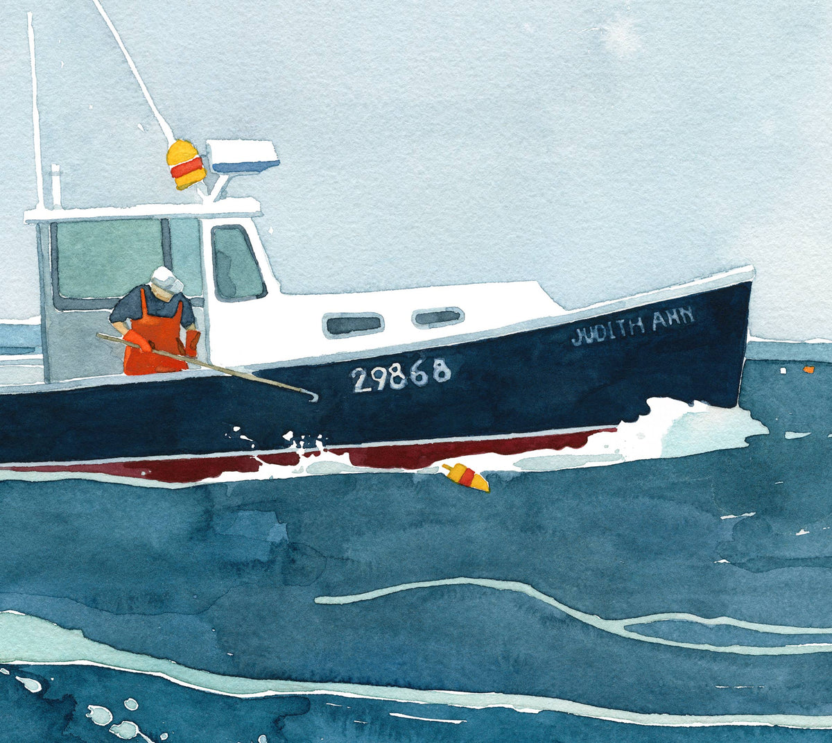Lobster Fishing Print New England Boat Watercolor