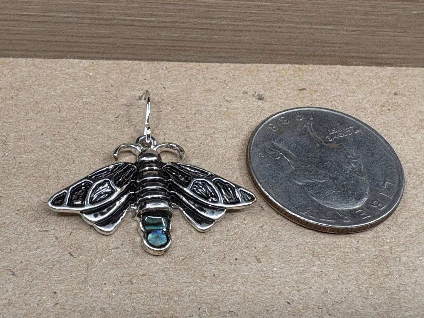 Abalone Firefly Lightening Bug Insect Metal Earrings