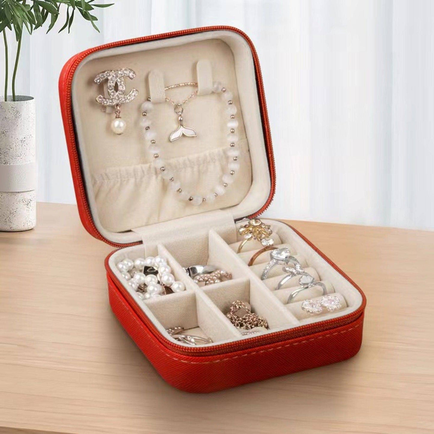 Zip Around Square Jewelry Organizer Box