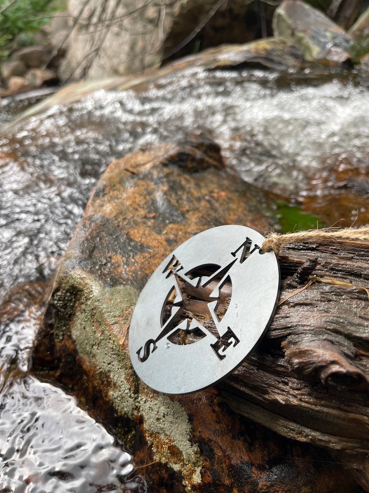 Compass Rose Adventure Raw Steel Metal Ornament Sustainable