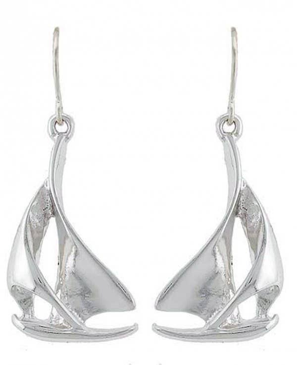 Silver Sea Life Yacht Sailboat Metal Dangle Earrings