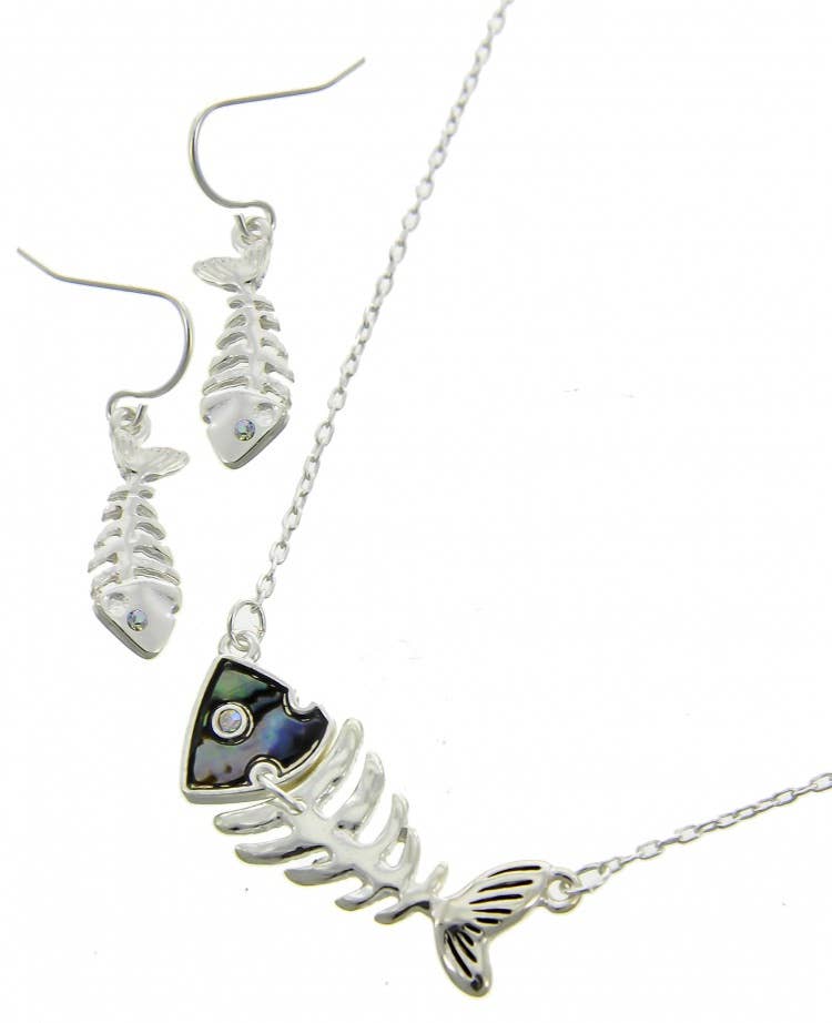 Abalone Crystal AB Fish bone Skeleton Pendant Set