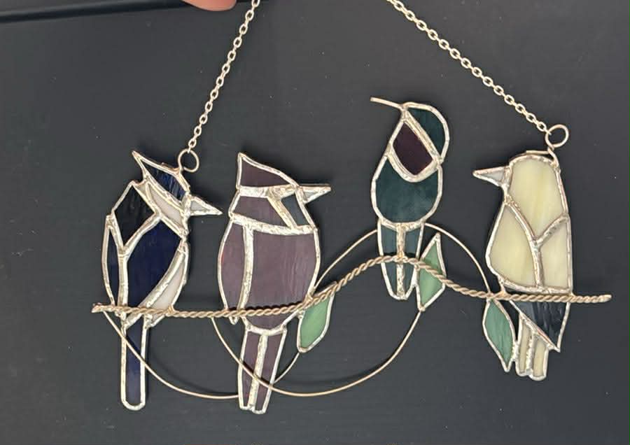 Cliff Birds on a Wire Stained Glass
