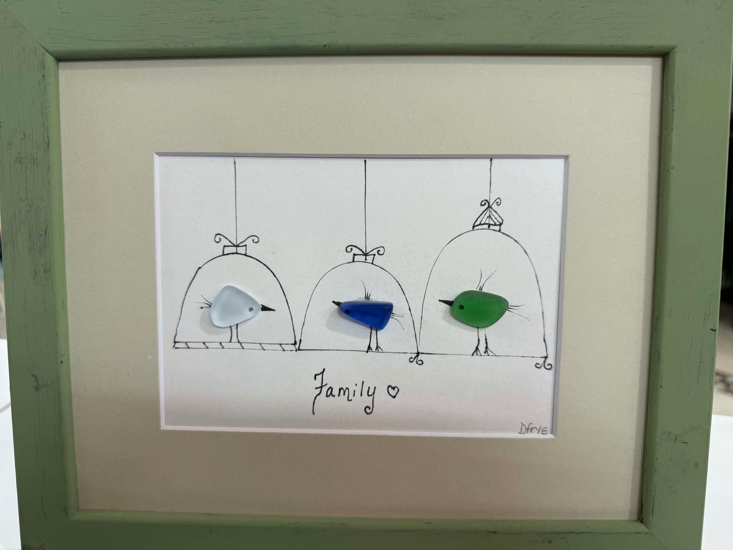 Framed Sea Glass Art by D Frye - Family