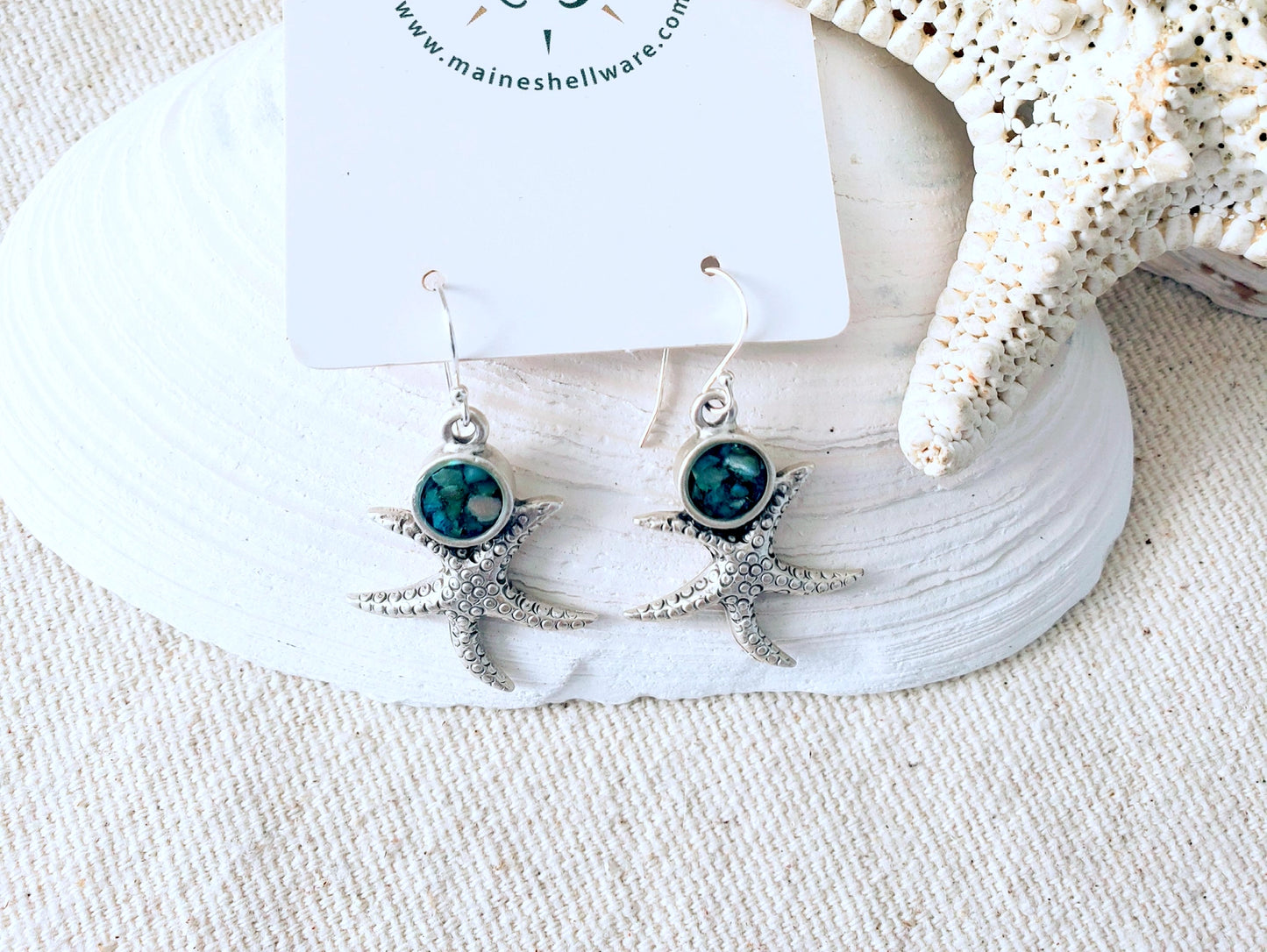 Maine Shellware Antique Silver Starfish Earrings