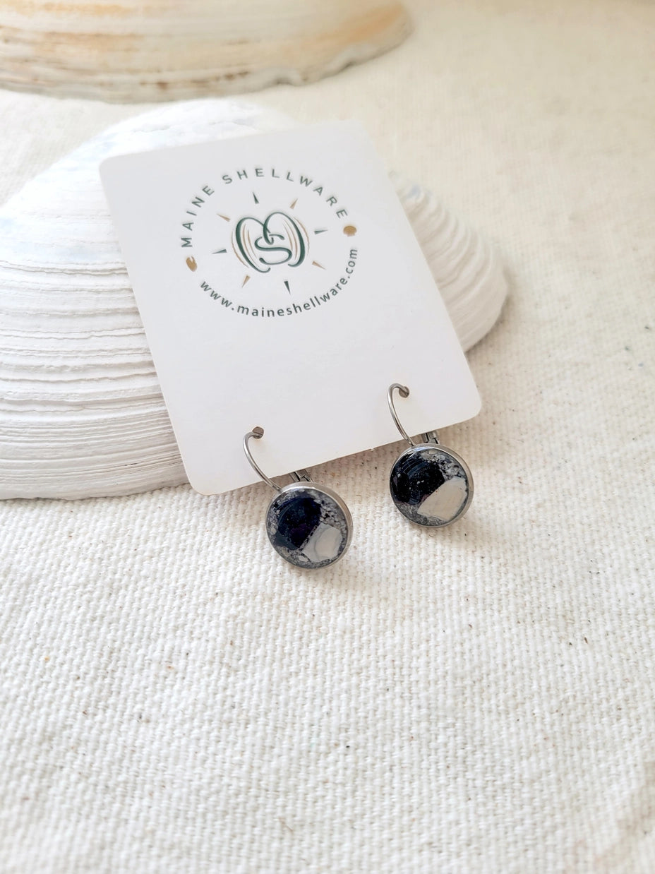 Maine Shellware Small Silver leverback earrings