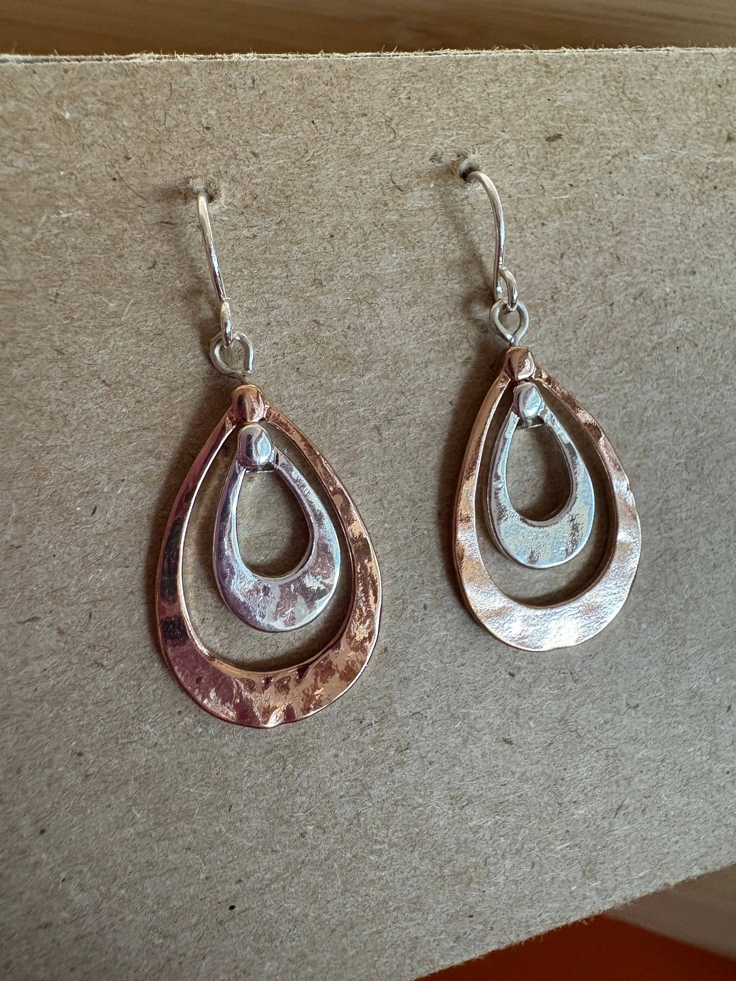 Silver & Rose Gold Double Layered Teardrop Earrings
