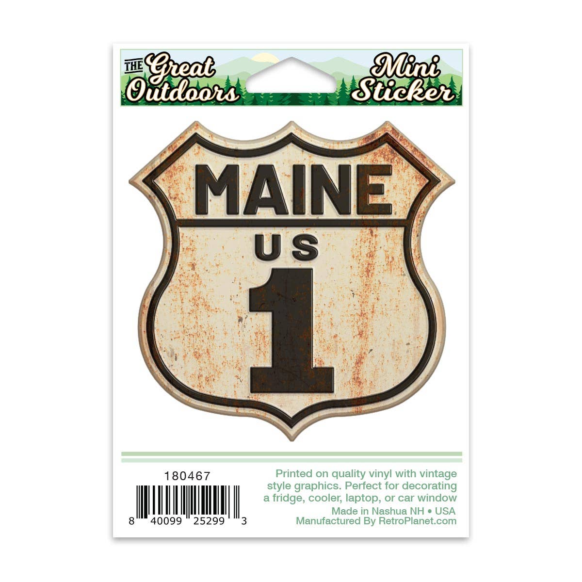 Maine US 1 Distressed Road Sign Mini Sticker