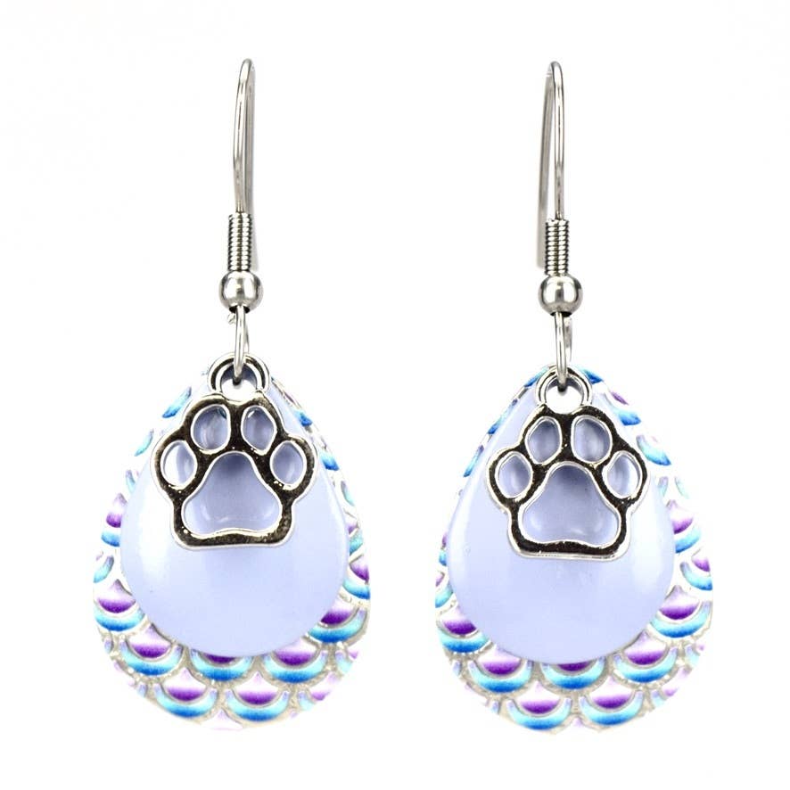 Med. Purple Multi Color Paw Earrings