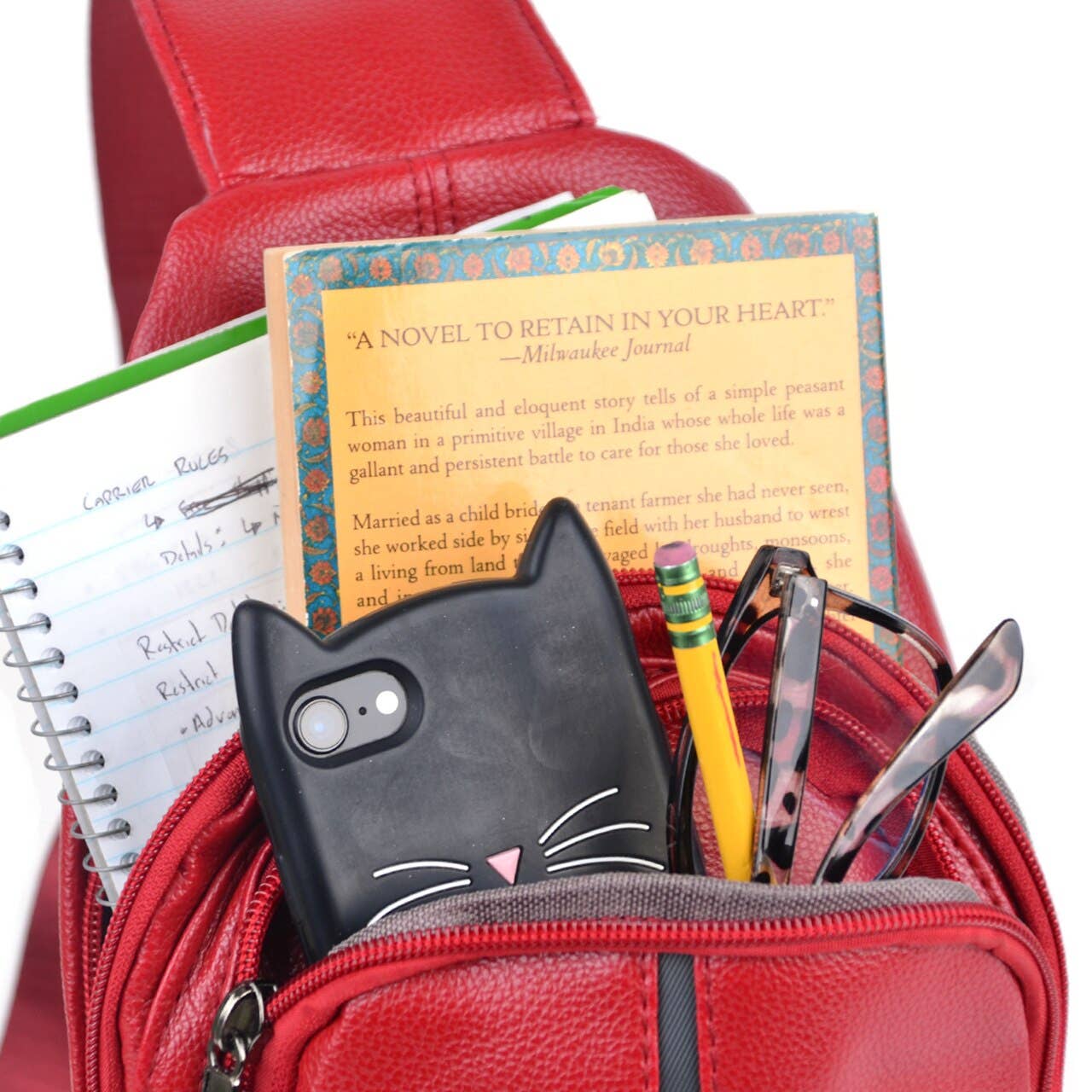 Red Crossbody Leather Sling Bag Backpack