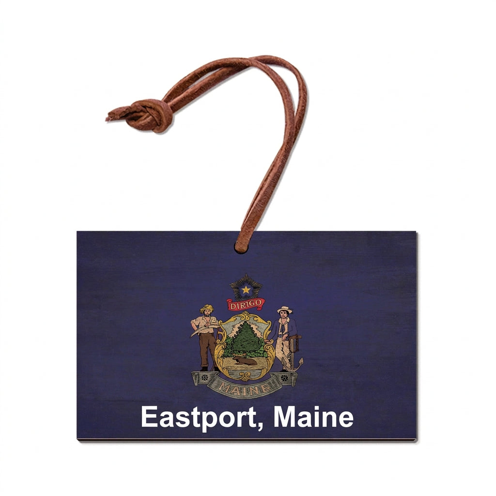 Maine Rustic Wood Flag - Eastport Ornament