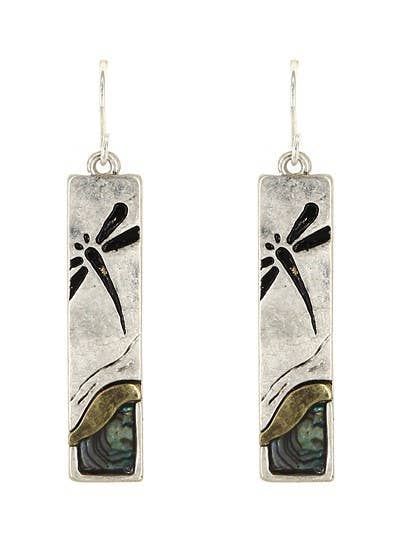 Silver Abalone Dragonfly Earrings