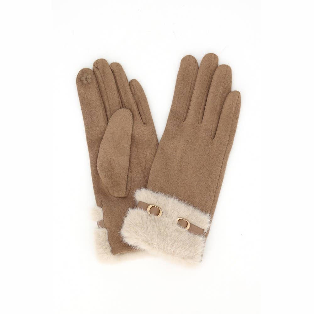 Fur Band Buckle Accent Touchscreen Gloves