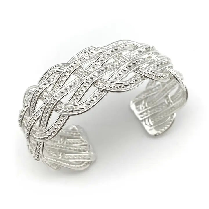 Anju Jewelry - Wholesale Cuff Bracelet - Silver Plated Adjustable Cuff Bracelet - Braided Chain Silver Plated Adjustable Cuff Bracelet - Braided Chain