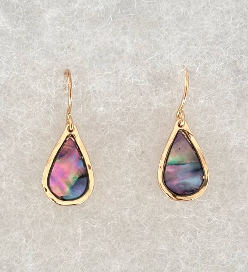 Gold Abalone Teardrop Dangle Earrings