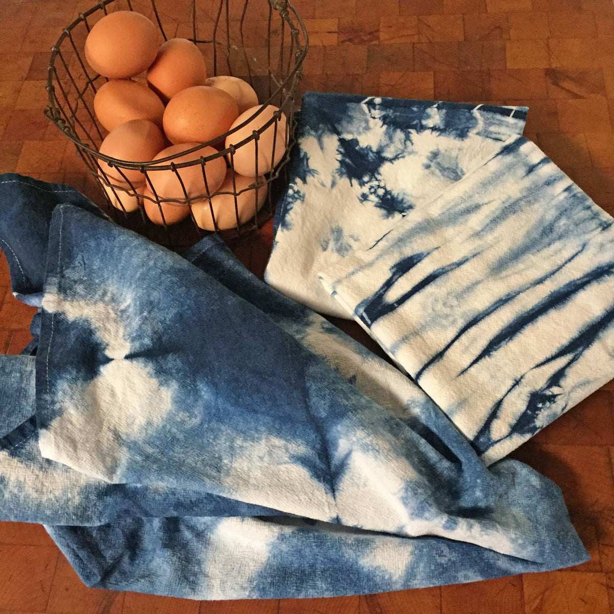 Organic Cotton Indigo Dyed Shibori Tea Towel Burst