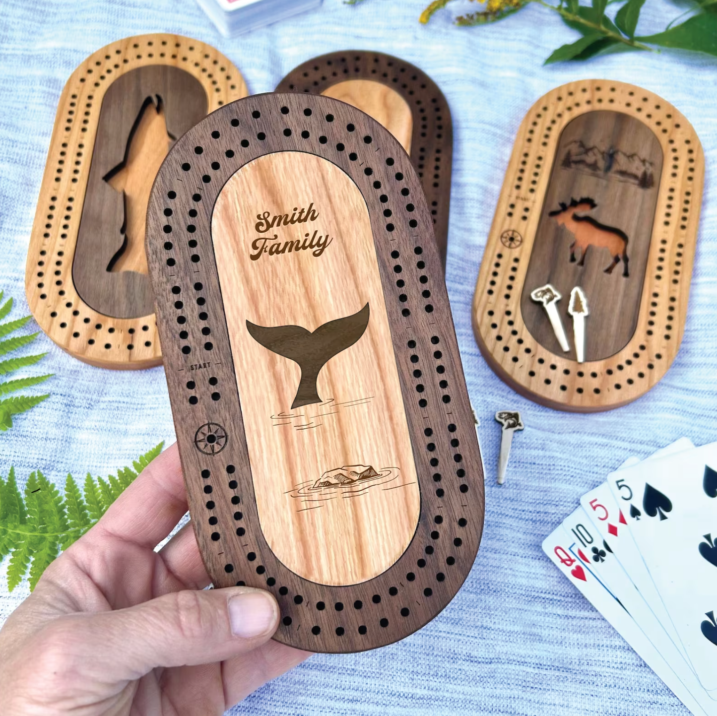 Whale-Eastport Maine Travel Cribbage Board