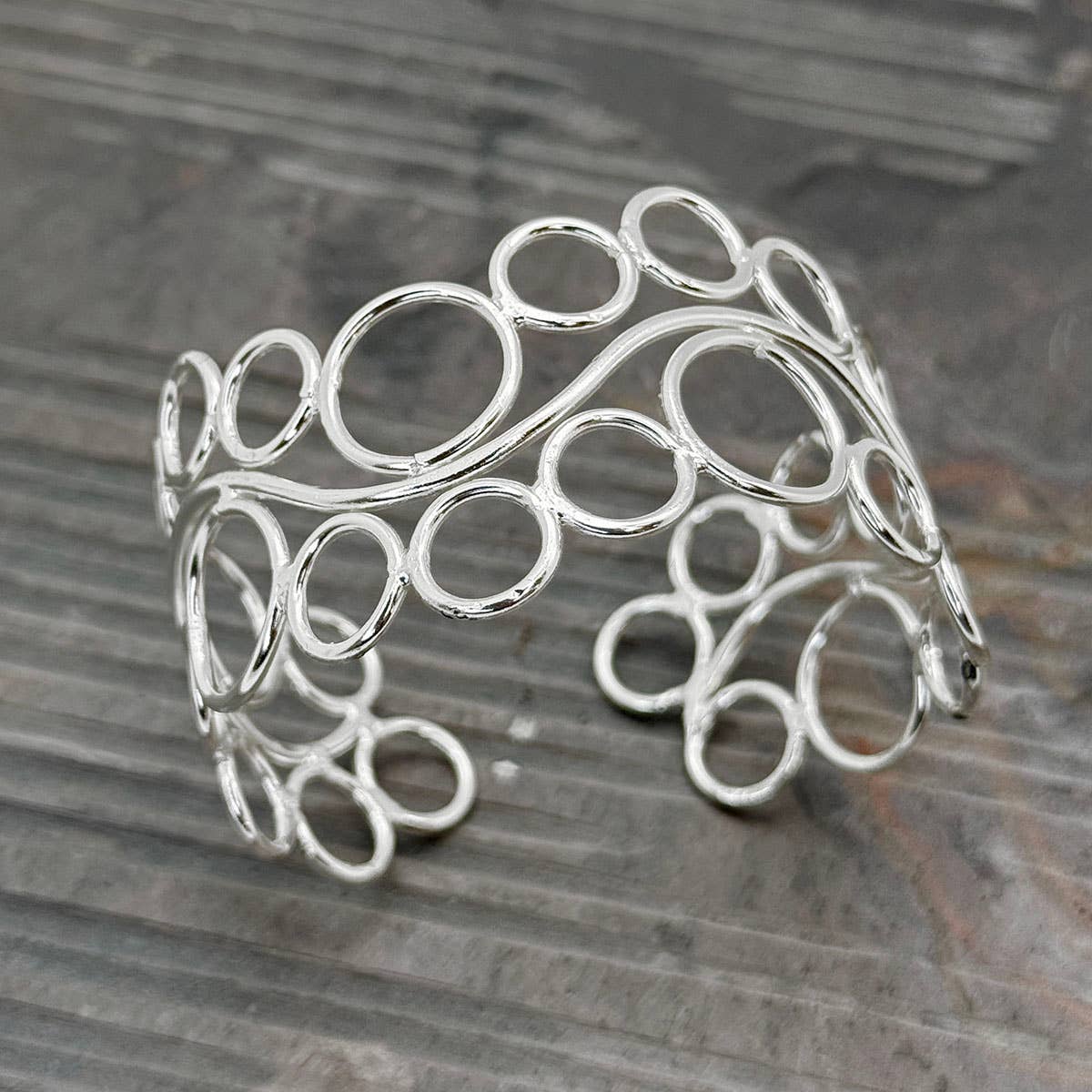 Handcrafted Bubble Swirl Silver Cuff Bracelet