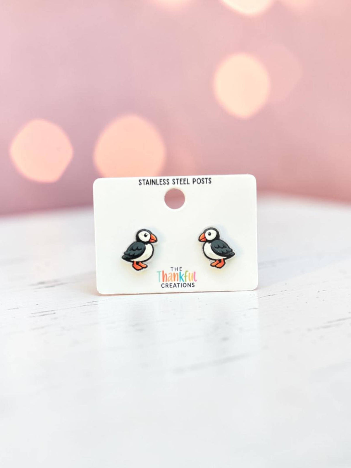 Puffin Bird Stud Earrings | Cute Coastal Acrylic Studs