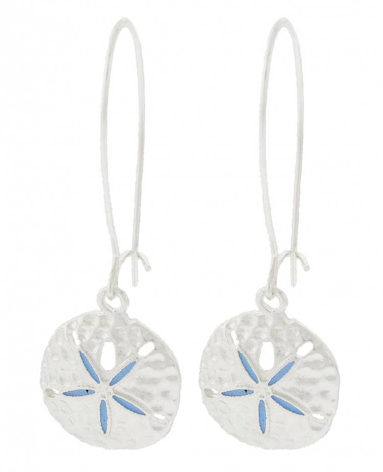 Turquoise Sand Dollar Hammered French Hook Earrings
