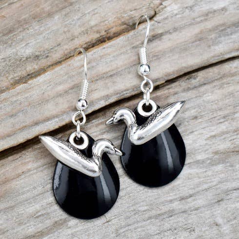 Sm. Black Loon Earrings