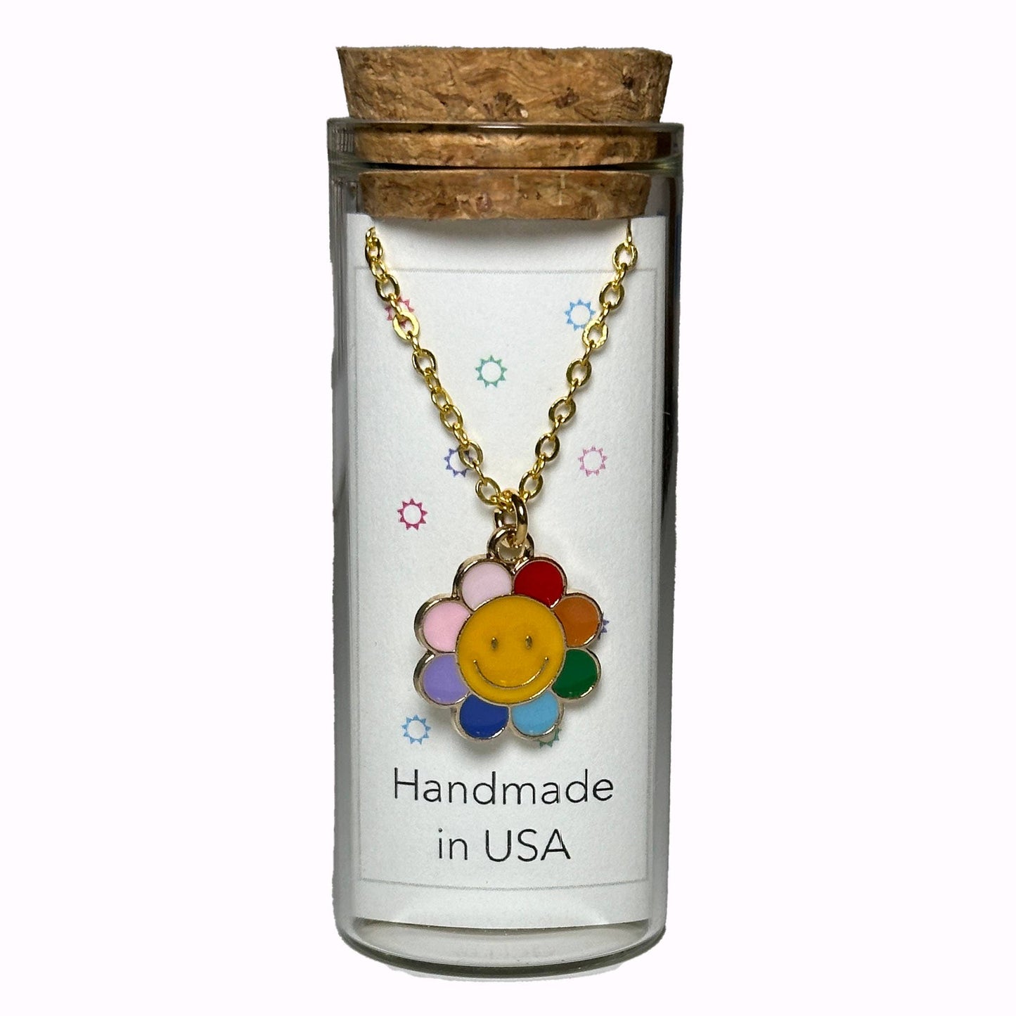 Happy & Colorful Flower Charm Necklace in a Bottle - 16 Inch