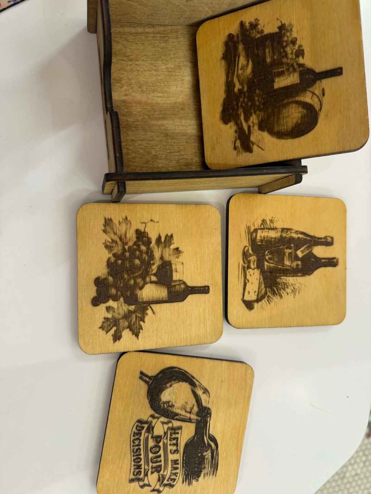 Set of 4 Wooden Coasters with Holder