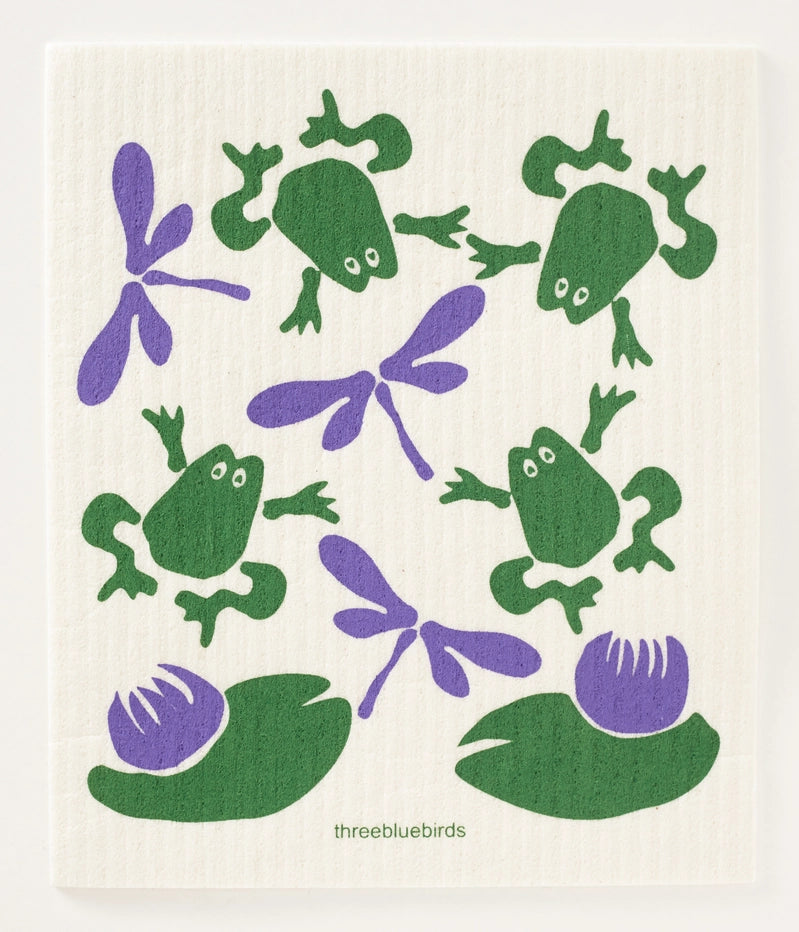 Frogs & Dragonfly Swedish Dish Cloth