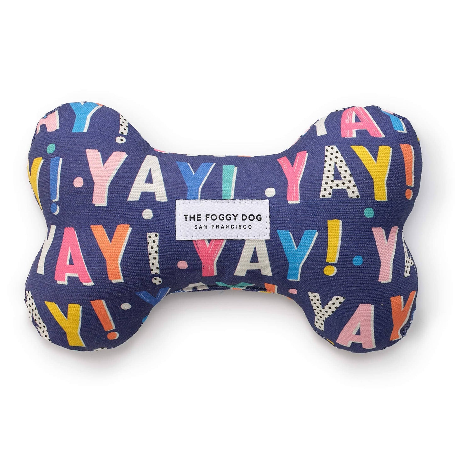 The Foggy Dog Birthday YAY Navy Dog Bone Squeaky Toy