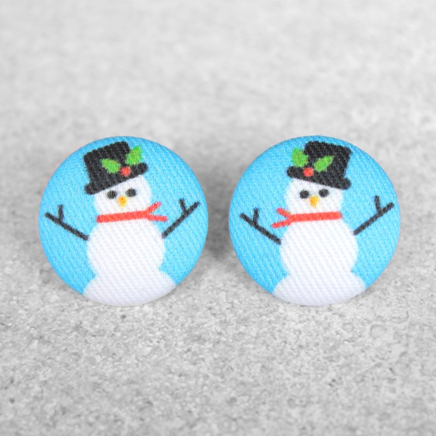 Rachel O's Bold 7/8 Inch Snowmen Fabric Button Earrings